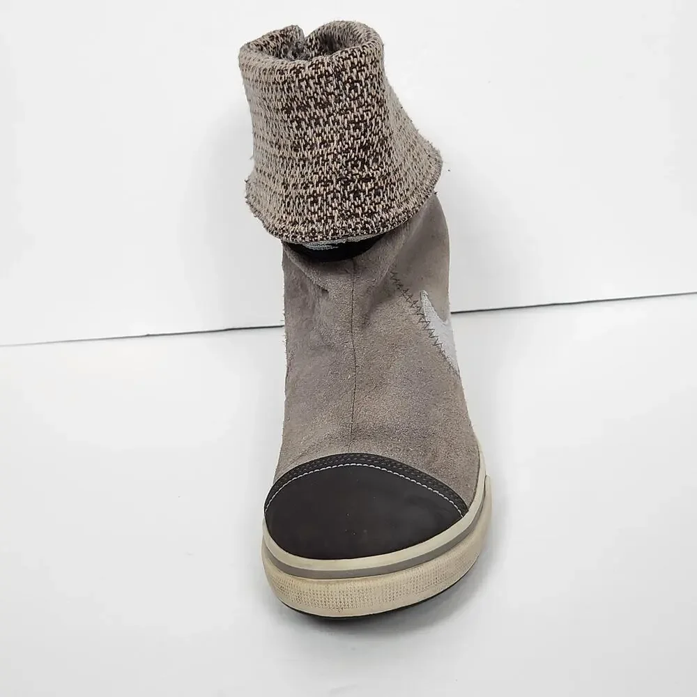 Nike Gray Suede Mid Calf Boots Womens Size 9 US Ankle Knit Cuff 316394-041 Y2K